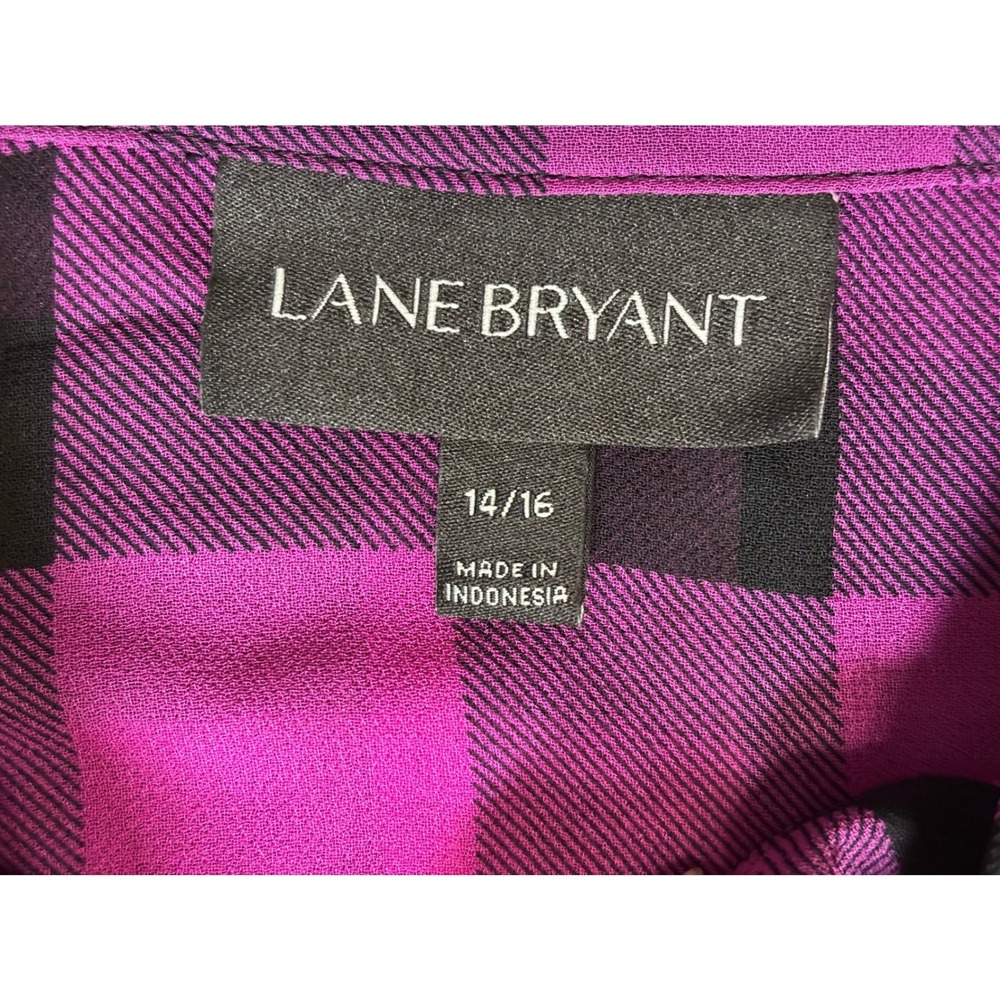 Lane Bryant Shirt Womens 14/16 Purple Black Buffalo Plaid Long Sleeve Button Up - Picture 10 of 13